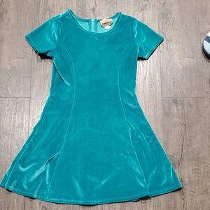 Teal Velvet Short Sleeve Kids Dress